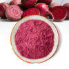 Beetroot powder with whole and cut beetroots, a vegetable ingredient for drink mixes and supplement powder formulations