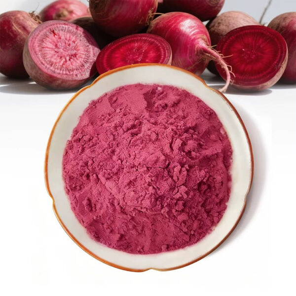 Beetroot powder with whole and cut beetroots, a vegetable ingredient for drink mixes and supplement powder formulations