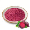 Beetroot powder beside fresh cut beetroot and leaves for nutrition powder and functional beverage formulations