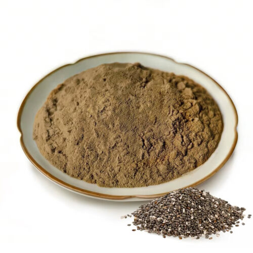 Chia seed powder with whole chia seeds, a ground botanical ingredient for nutrition powder and supplement blend formulations