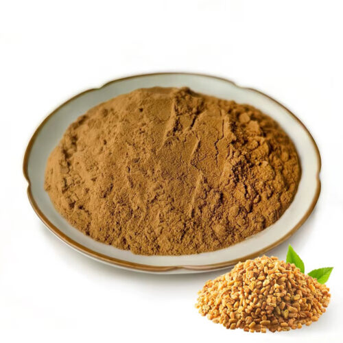 Fenugreek seed powder with visible fenugreek seeds as a botanical ingredient for supplement formulation