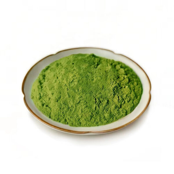 Top view of green vegetable powder for capsule, tablet, and powdered nutrition formulations
