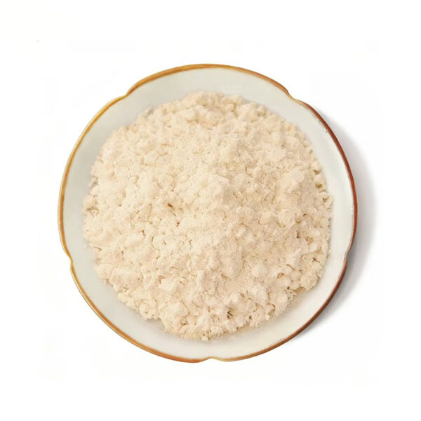 Psyllium husk powder shown in a ceramic dish for supplement powder blends and formulation applications