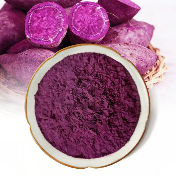 Purple sweet potato powder with sliced purple sweet potatoes for functional food and beverage formulation