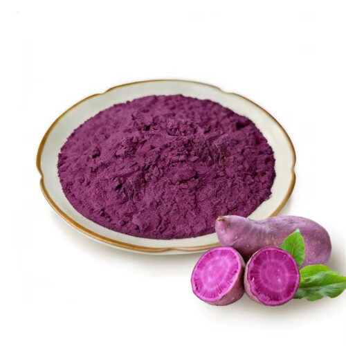 Purple sweet potato powder with whole and cut purple sweet potatoes for drink mix and food formulation