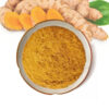 Turmeric root powder with visible turmeric rhizomes for supplement formulation and botanical powder blends