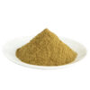 Apigenin powder from celery extract displayed as a conical mound of finely divided olive-brown powder on a white plate.
