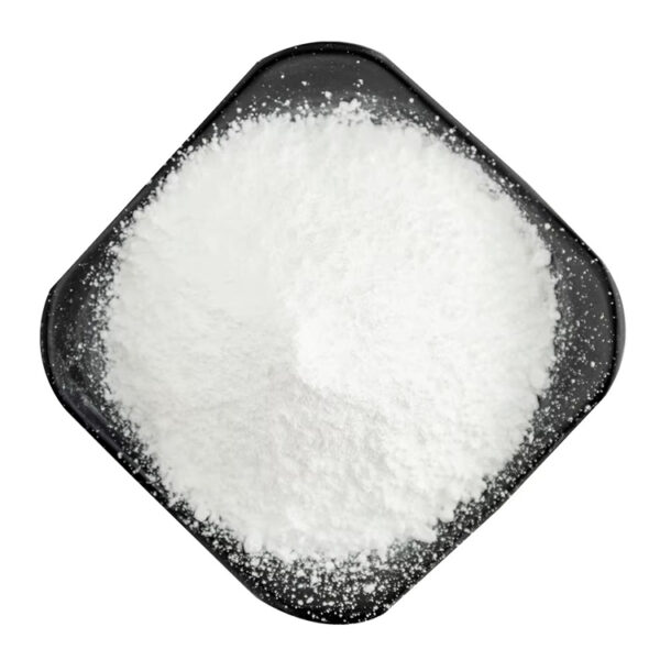 White fine powder presented on a black square dish as an epicatechin ingredient product view for supplement sourcing