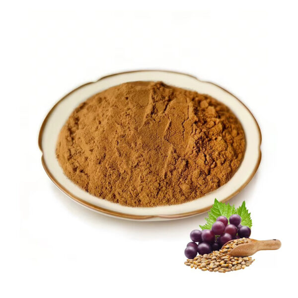 Grape seed powder with grape berries and seed imagery, showing a seed-associated botanical ingredient for nutritional powder blends