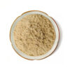 Gynostemma extract powder with a light beige color, presented in a white ceramic dish for botanical ingredient sourcing