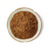 Top view of medium-brown kudzu root extract powder loosely piled in a white dish with a thin gold rim