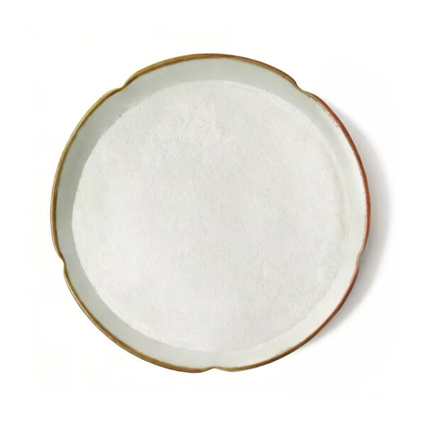 Monk fruit extract powder with a fine white appearance, presented in a shallow ceramic dish for botanical ingredient sourcing.