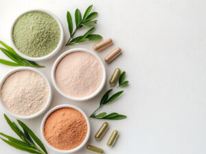 Botanical extract powders and supplement capsules representing standardized ingredients for nutraceutical formulation and manufacturing.
