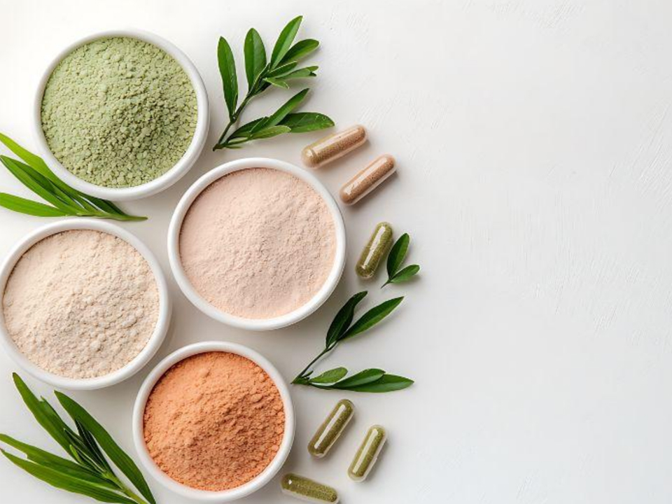 Botanical extract powders and supplement capsules representing standardized ingredients for nutraceutical formulation and manufacturing.