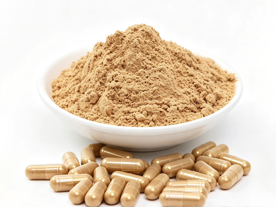 Nutraceutical capsule formulation using measured botanical extract powders for dietary supplement product development.